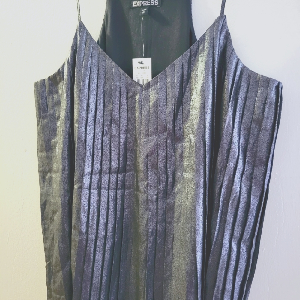 Express Shimmer Black/charcoal pleated spaghetti strap blouse